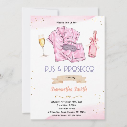 Pyjama- en Prosecco-feestuitnodiging Kaart (Voorkant)
