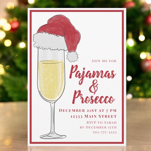 Pyjama- en Prosecco-kerstfeest Kaart