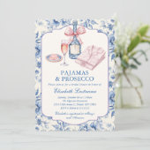 Pyjama en Prosecco Roze Strik Bruidsdouche Kaart (Staand voorkant)