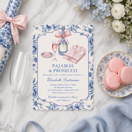 Pyjama en Prosecco Roze Strik Bruidsdouche Kaart