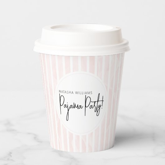 Pyjama Feest Bruidsuitnodiging Roze Strepen Papieren Bekers (Voorkant)