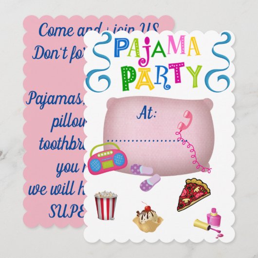 Pyjama feest kaart (Voorkant / Achterkant)