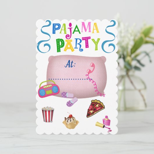 Pyjama feest kaart (Staand voorkant)