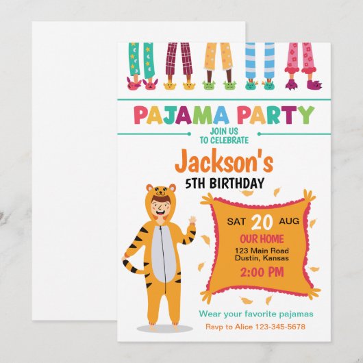 Pyjama Feest Verjaardag Kaart (Voorkant / Achterkant)