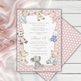Pyjama Feestje Dierenthema Roze Baby Shower Kaart