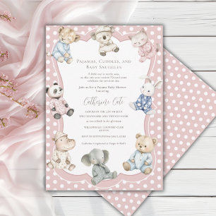 Pyjama Feestje Dierenthema Roze Baby Shower Kaart