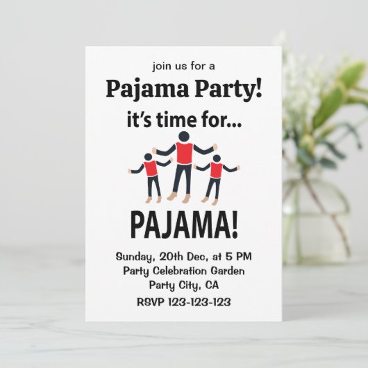Pyjama Het Is Tijd Voor Een Pyjamafeestje Kaart (Staand voorkant)