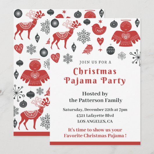 Pyjama Kerst Uitnodigingen Leuke illustratie (Voorkant / Achterkant)