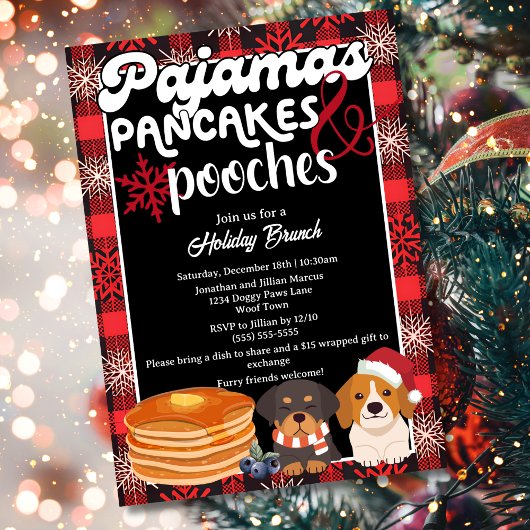 Pyjama-pannenkoeken en honden kerstbrunch kaart