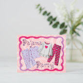 Pyjama Party Invitation, Roze en Paarse PJ's Kaart (Staand voorkant)