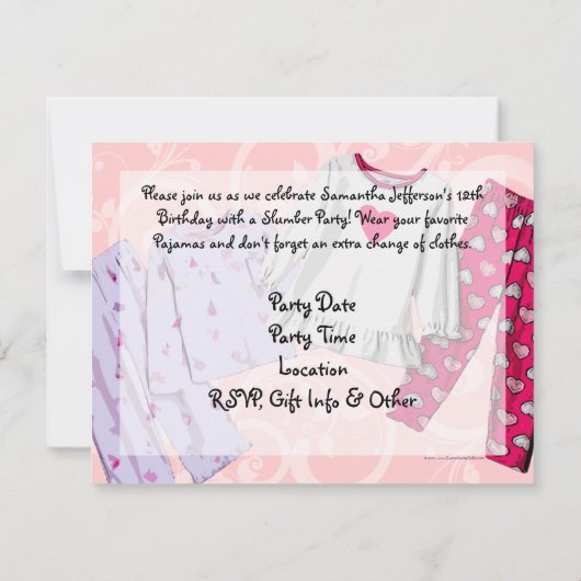 Pyjama Party Invitation, Roze en Paarse PJ's Kaart (Achterkant)