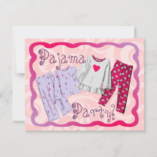 Pyjama Party Invitation, Roze en Paarse PJ's Kaart