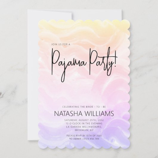 Pyjama Party Kleurrijke Pastel Chique Uitnodiging (Voorkant)