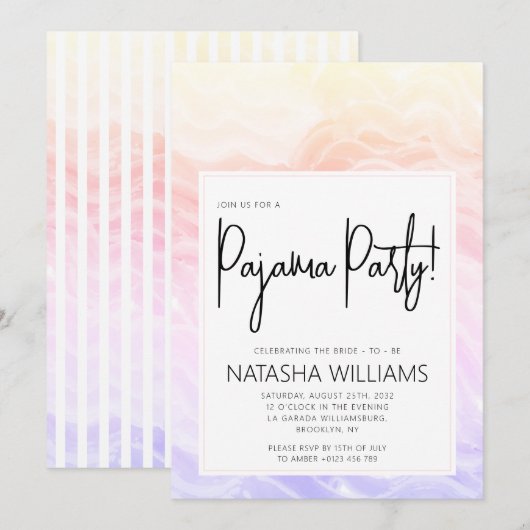 Pyjama Party Kleurrijke Pastel Elegante Strepen Kaart (Voorkant / Achterkant)