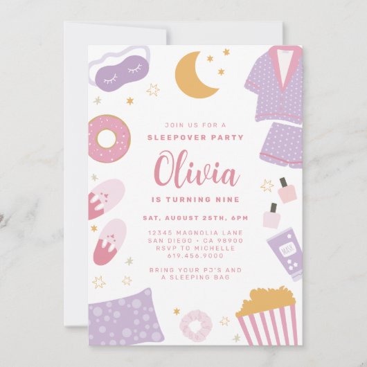 Pyjama Party · Sleepover Slumber Party uitnodiging (Voorkant)