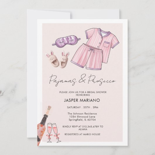 Pyjama Party Slumber PJ Prosecco Vrijgezellenfeest Kaart (Voorkant)
