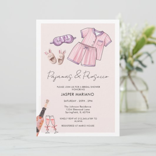 Pyjama Party Slumber PJ Prosecco Vrijgezellenfeest Kaart (Staand voorkant)