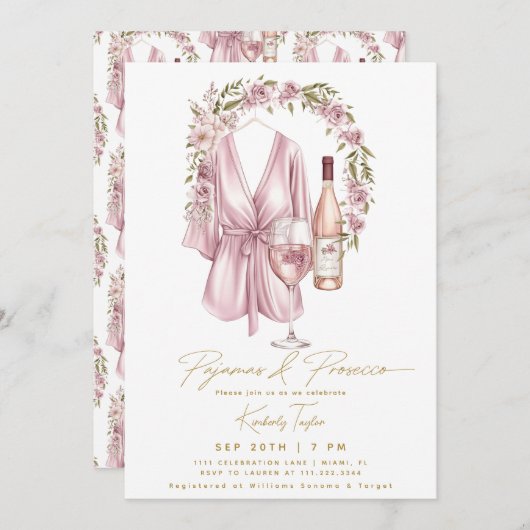 Pyjama Party Slumber PJ Prosecco Vrijgezellenfeest Kaart (Voorkant / Achterkant)