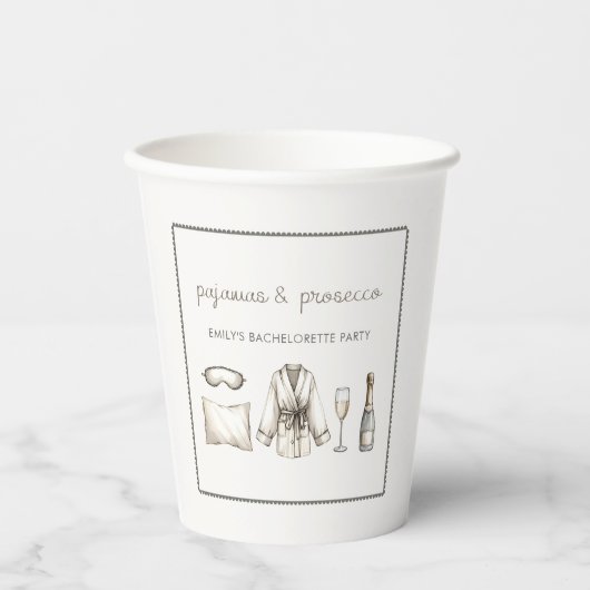 Pyjama & Prosecco gepersonaliseerd vrijgezellenfee Papieren Bekers (Voorkant)