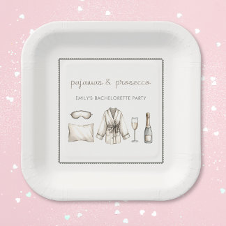 Pyjama & Prosecco gepersonaliseerd vrijgezellenfee Papieren Bordje