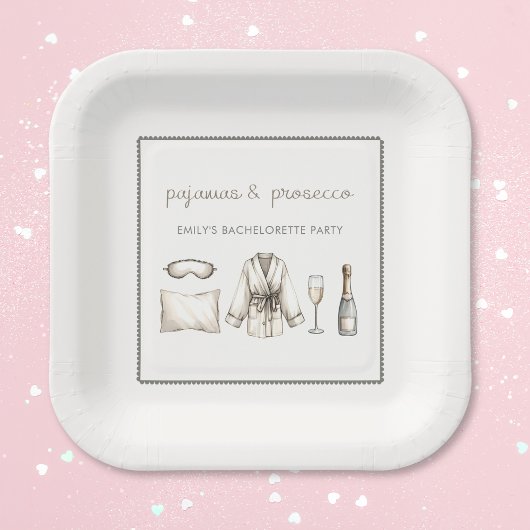 Pyjama & Prosecco gepersonaliseerd vrijgezellenfee Papieren Bordje