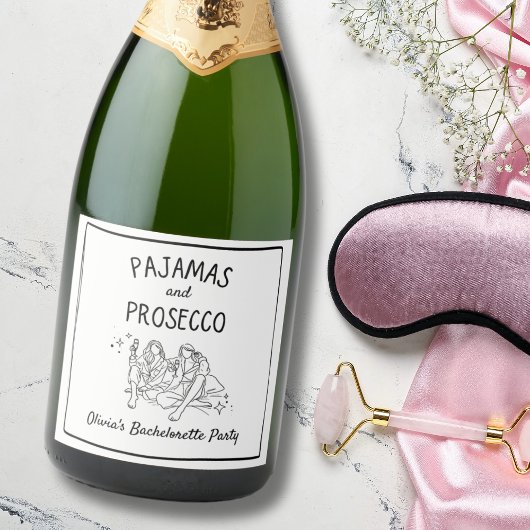 Pyjama & Prosecco gepersonaliseerd vrijgezellenfee Sparkling Wijnetiket