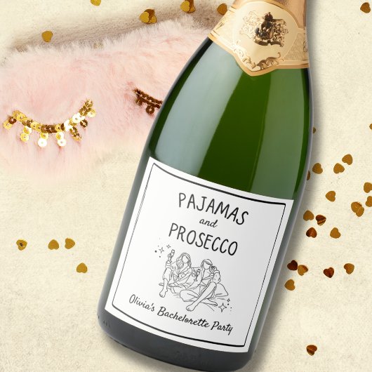 Pyjama & Prosecco gepersonaliseerd vrijgezellenfee Sparkling Wijnetiket