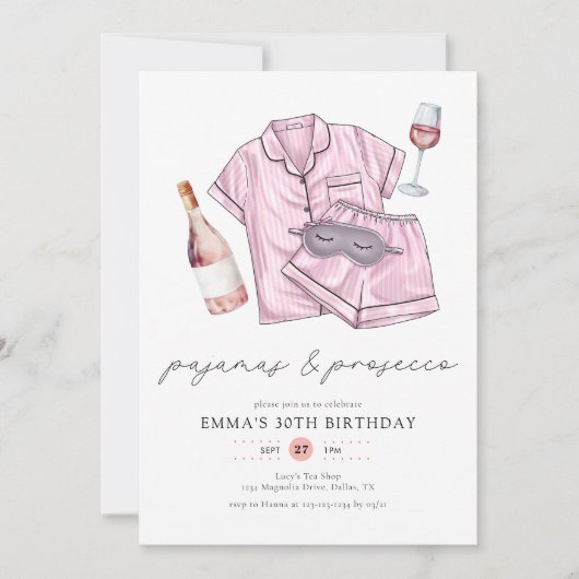 Pyjama Prosecco PJ Party Blush Roze 30e Verjaardag Kaart (Voorkant)