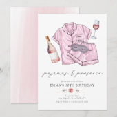 Pyjama Prosecco PJ Party Blush Roze 30e Verjaardag Kaart (Voorkant / Achterkant)