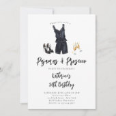 Pyjama Prosecco PJ Party Zwart Chic 30e verjaardag Kaart (Voorkant)