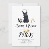 Pyjama Prosecco PJ Slumber Zwart Nieuwjaar Party Kaart (Voorkant)