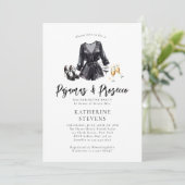 Pyjama Prosecco PJs Chic Zwart Bachelorette Feest Kaart (Staand voorkant)