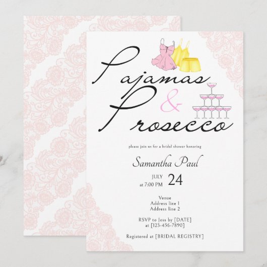 Pyjama & Prosecco PJ's Slumber Party Vrijgezellenf Kaart (Voorkant / Achterkant)
