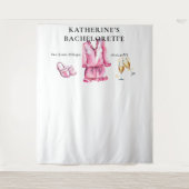 Pyjama Prosecco Roze Bachelorette Party Achtergron Wandkleed (Voorkant)