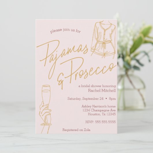 Pyjama & Prosecco Roze Bruids / Lingerie Douche Kaart (Staand voorkant)