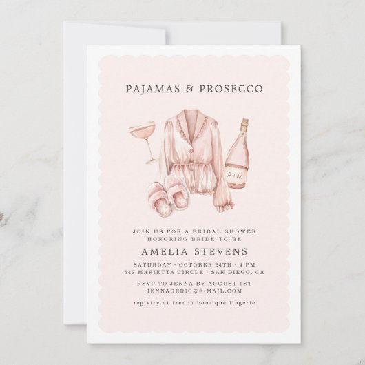 Pyjama & Prosecco Vrijgezellenfeest Bachelorette Kaart (Voorkant)
