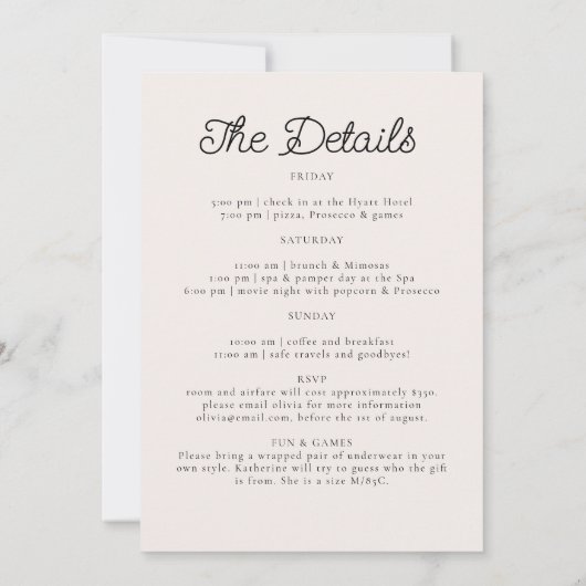 Pyjama Prosecco Wild Flora Bachelorette Routebesch Kaart (Achterkant)