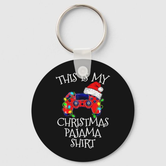 Pyjama Shirt Videospel Controller Kerstman Hoed Ga Sleutelhanger (Voorkant)