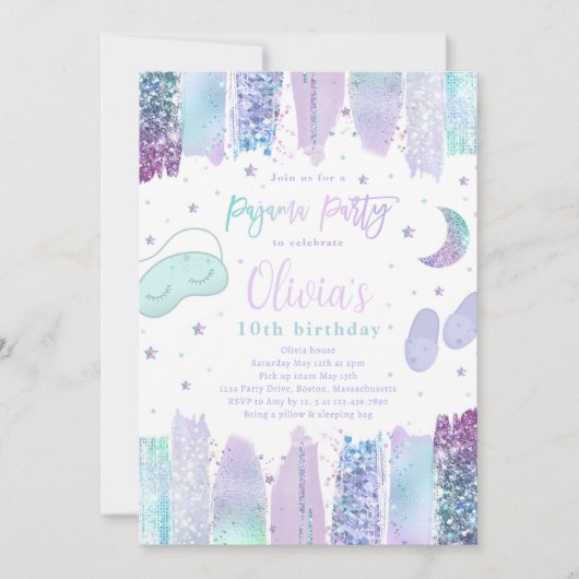 Pyjama Sleepover Verjaardagsfeest Tiener Tween Par Kaart (Voorkant)