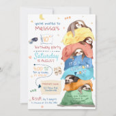Pyjama Sloth Slumber Feest Verjaardag Uitnodiging (Voorkant)