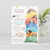 Pyjama Sloth Slumber Feest Verjaardag Uitnodiging (Staand voorkant)