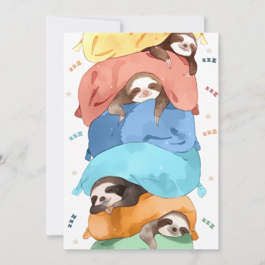 Pyjama Sloth Slumber Feest Verjaardag Uitnodiging (Achterkant)