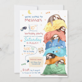 Pyjama Sloth Slumber Feest Verjaardag Uitnodiging