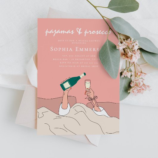 Pyjamafeest PJ en Prosecco Bruidsfeest Kaart