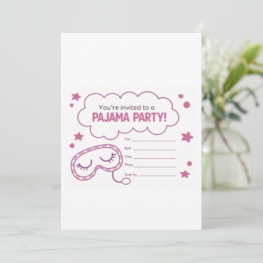 Pyjamafeest Uitnodiging voor Meisjes (Staand voorkant)