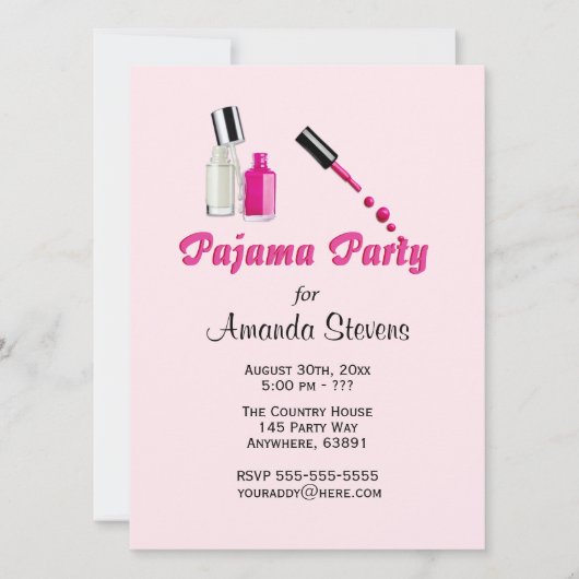 Pyjamafeest Unieke Meisjes Roze Uitnodiging (Voorkant)