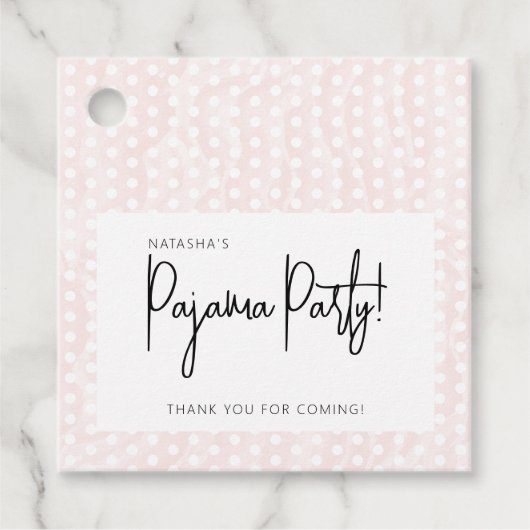 Pyjamaparty Stippen Zacht Roze Bedankjes Labels (Voorkant)
