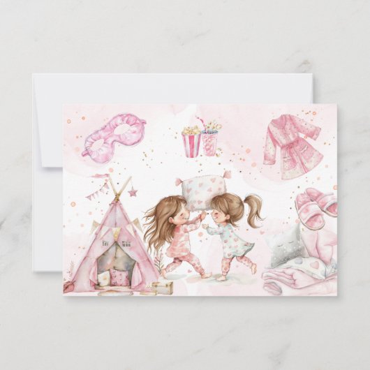 Pyjamaparty verjaardagsfeestje voor kinderen bedankkaart (Achterkant)