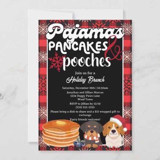 Pyjama's Pannenkoeken en Pooches Kerstbrunch Kaart (Voorkant)
