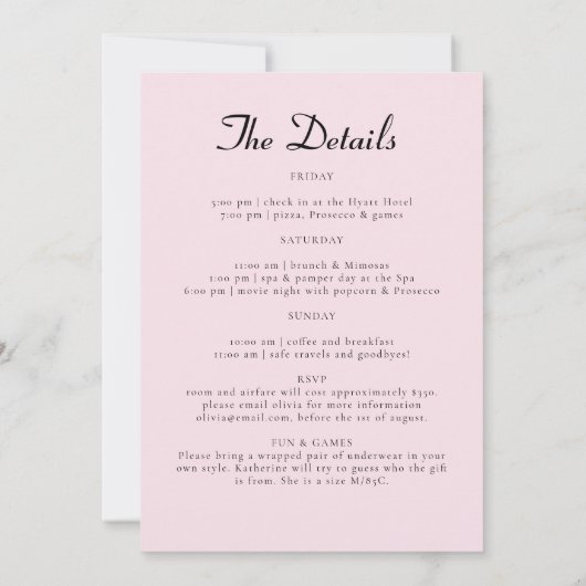 Pyjamas Prosecco Bachelorette Party Route Kaart (Achterkant)